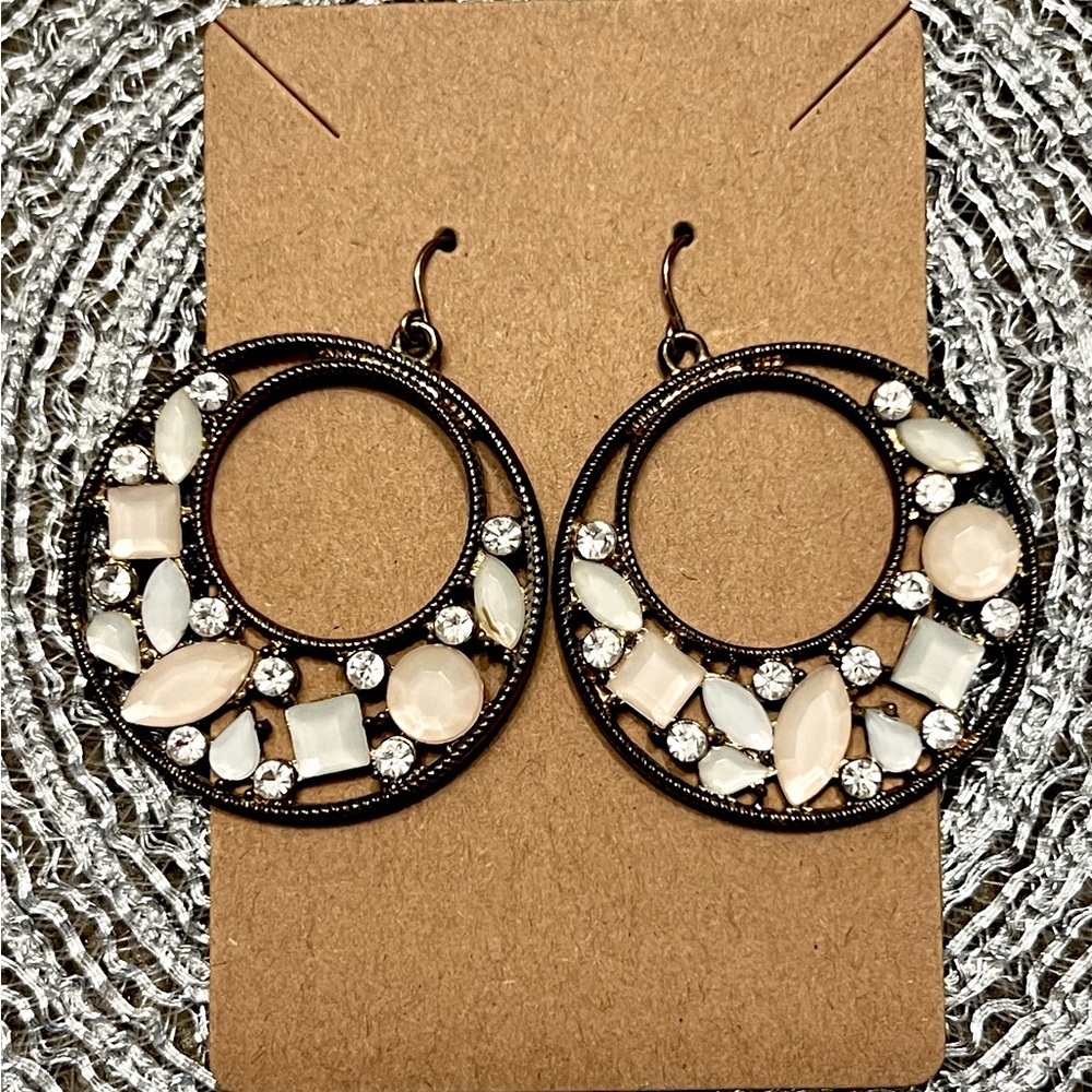 Elegant Gold and Cream Hoop Earrings